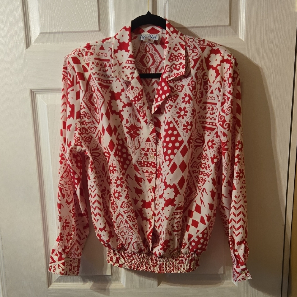Vintage Pink and White Patterned Blouse